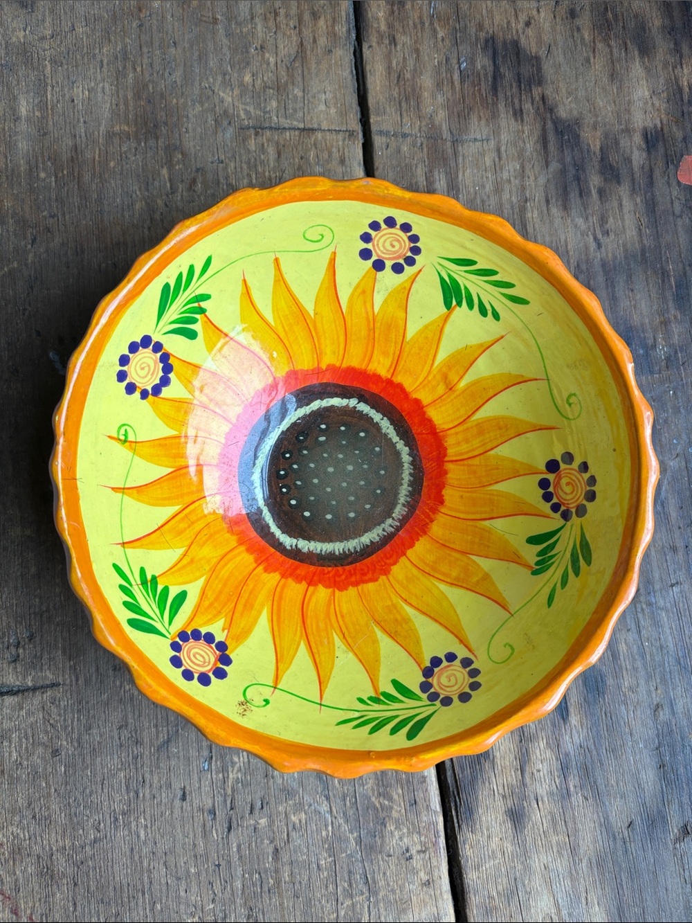 Hand-Painted Sunflower Ceramic Bowl